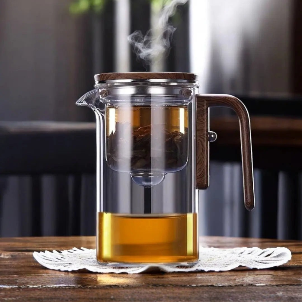 Magnetic Filtration Glass Teapot, Tea Kettle With Filter & Wooden Handle