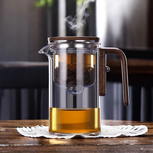 Magnetic Filtration Glass Teapot, Tea Kettle With Filter & Wooden Handle