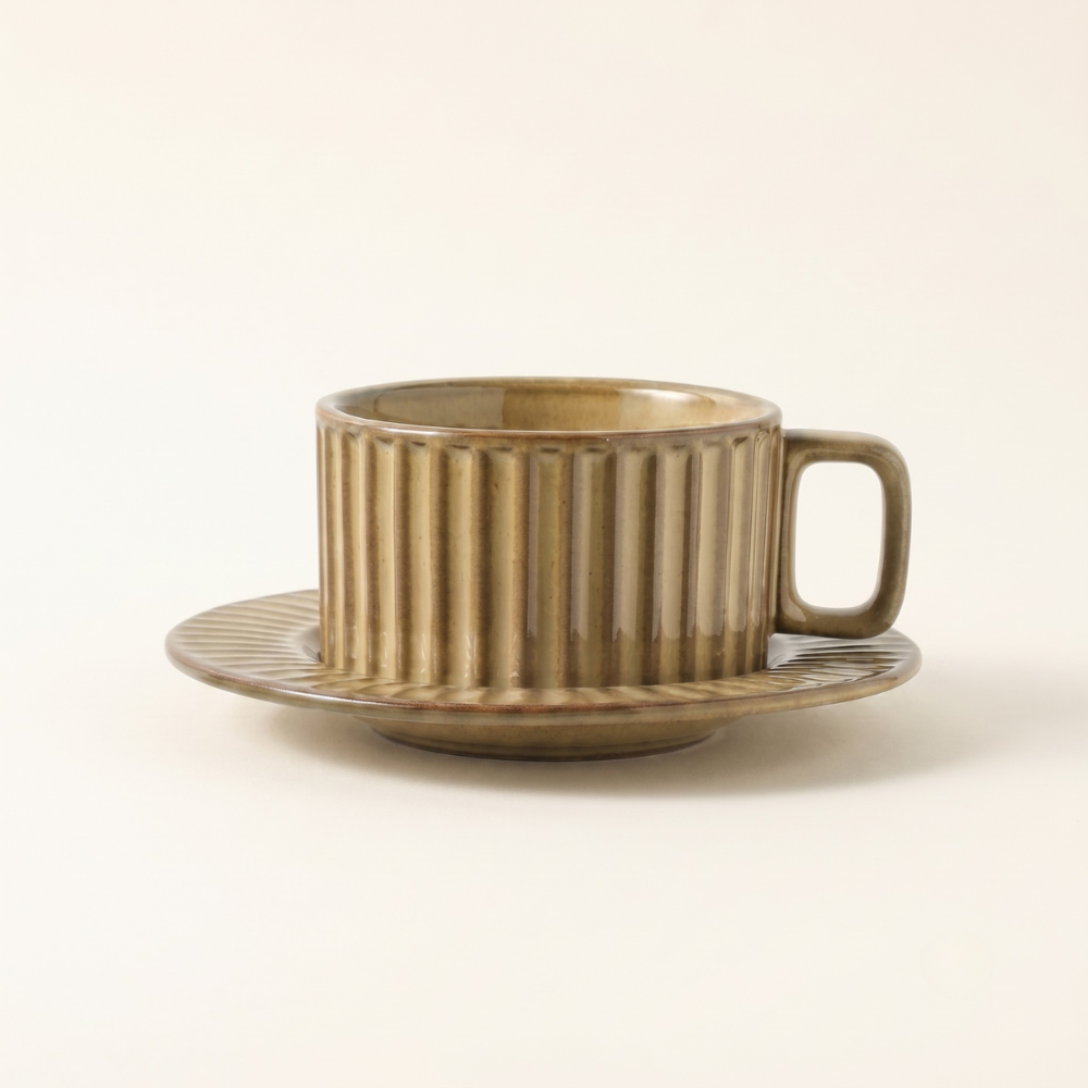 8 oz Coffee Mug with Kiln Fired Glaze and Non Slip Base Vintage Style