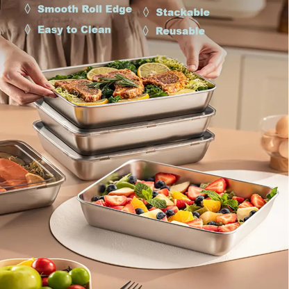 Food Storage Containers Stainless Steel Airtight Meal Prep 3pcs Set