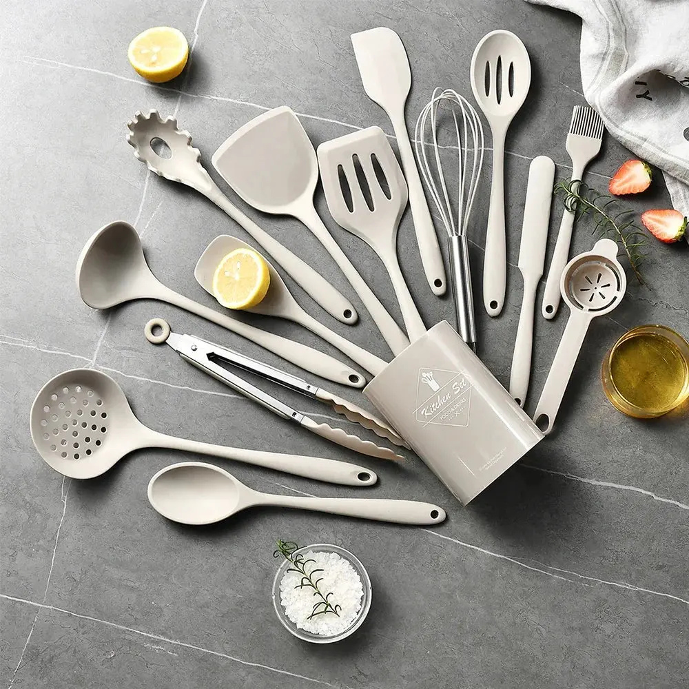 Kitchen Utensils with Holder - 15pcs Silicone Cooking Set