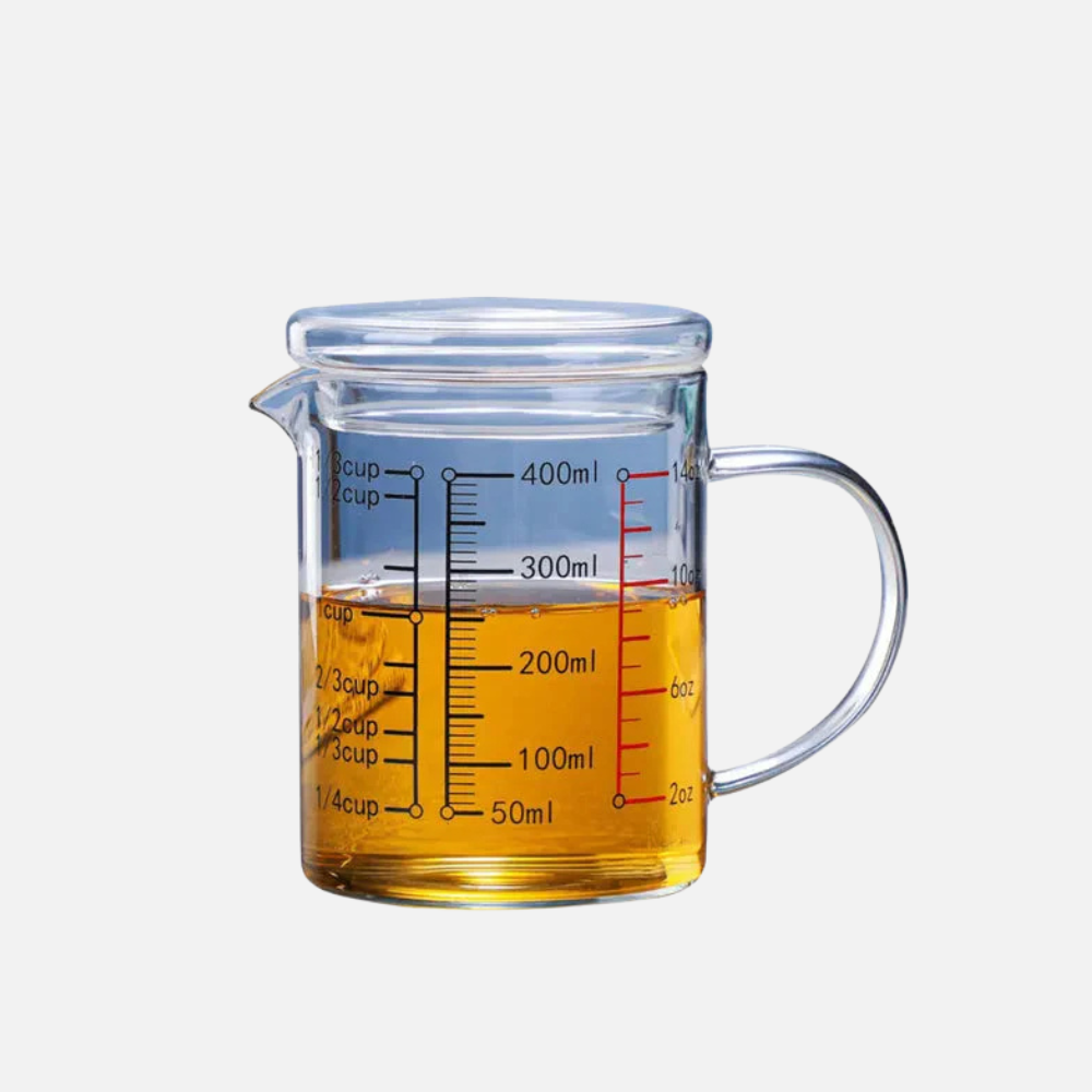 High Borosilicate Glass Measuring Cup, Cooking Measuring Cup - Glass Cups with Lid, Glass Lid and Bamboo Lid