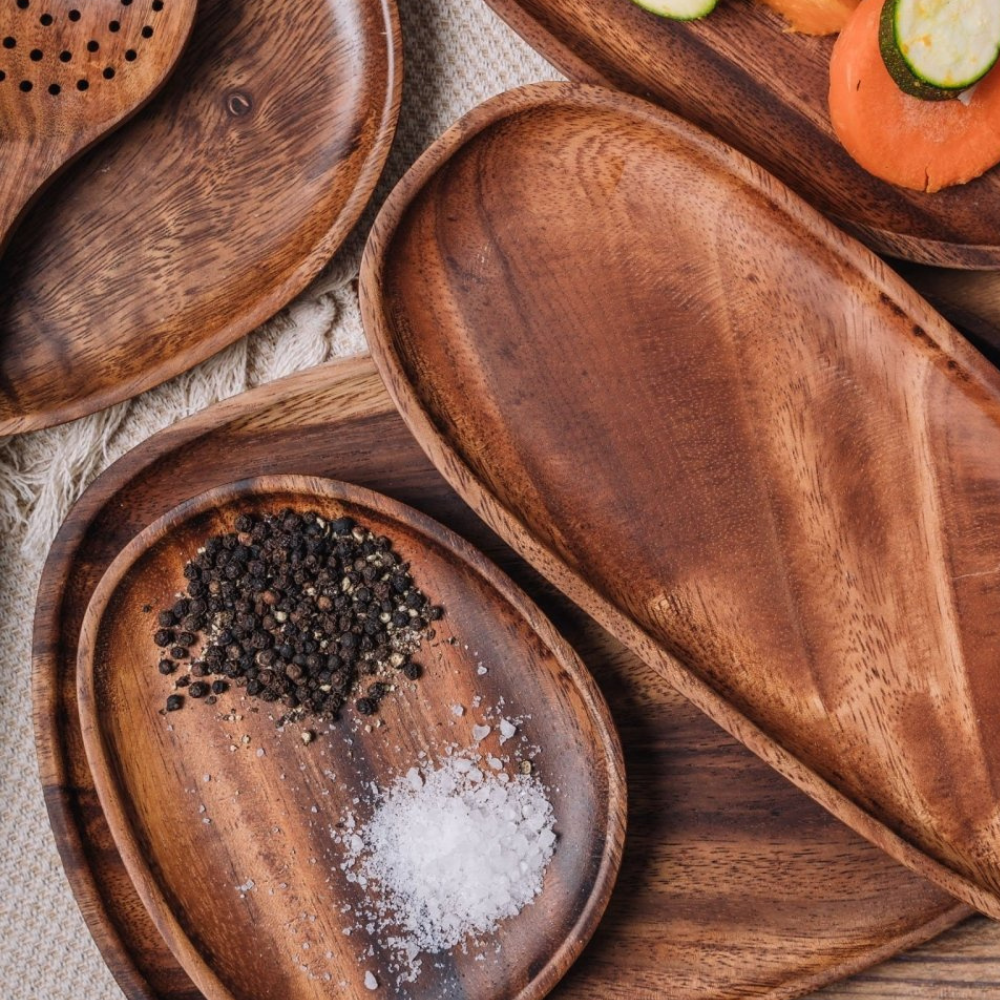 Acacia Wood Serving Tray - Raised Edge Wooden Tray