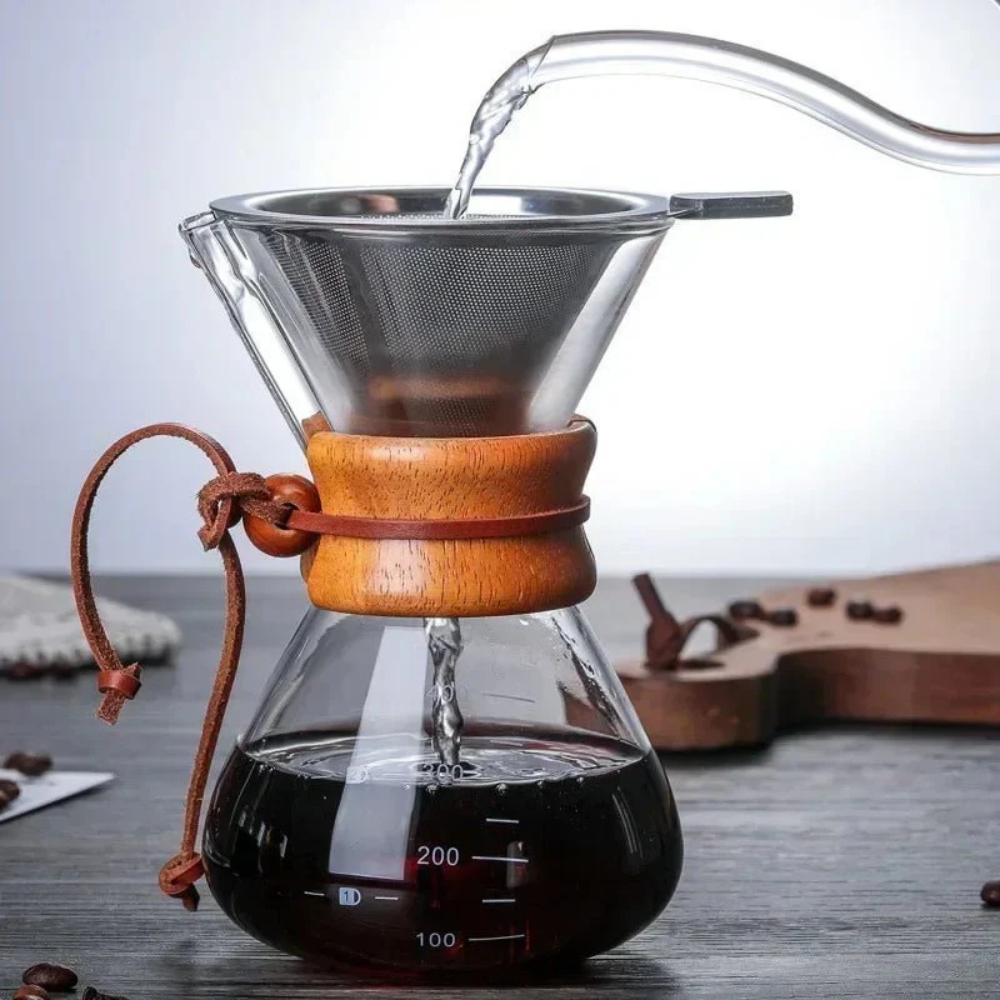 Pourover Coffee Brewer Glass Pot and V60 Dripper Set with Metal Filter