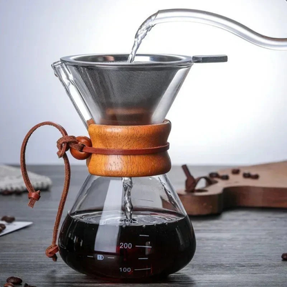 Pourover Coffee Brewer Glass Pot and V60 Dripper Set with Metal Filter