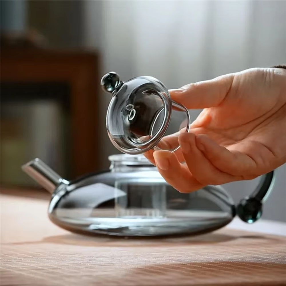Glass Teapot Kettle WIth Filter & Tea Cups Matching Set