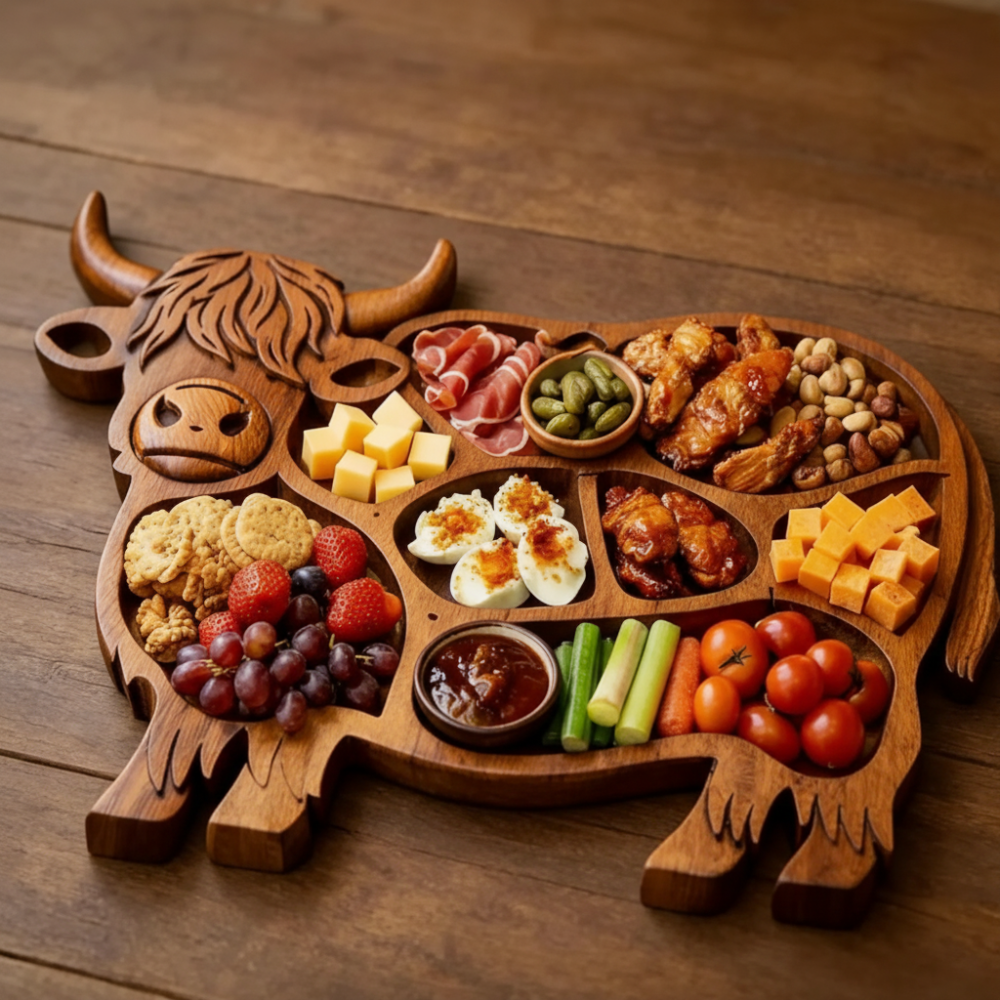 Wood Charcuterie Boards Cow Shaped Solid Wood Meat and Cheese Platter