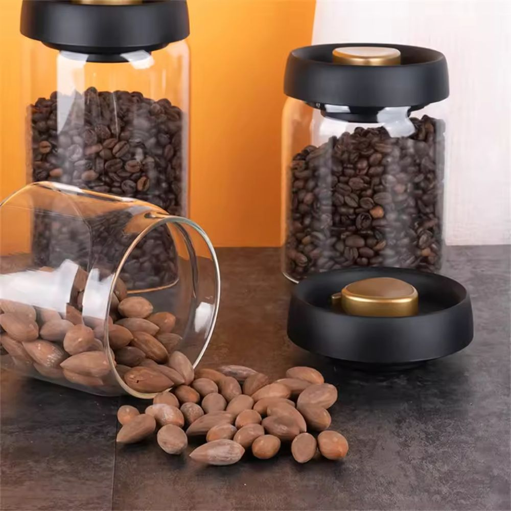Air Tight Coffee Container Vacuum Sealed Glass Jar Canister for Fresh Beans