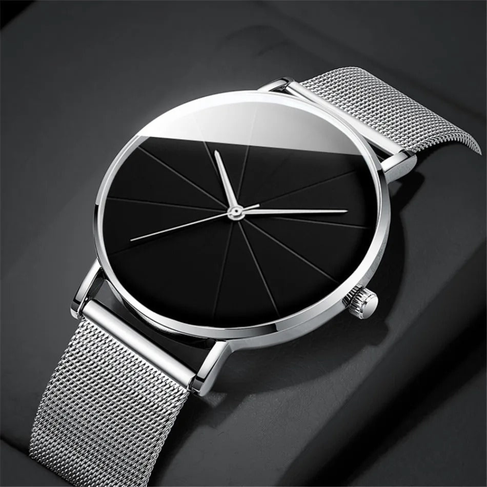 Quartz Watch with Analog Baton Dial Timepiece - Stainless Steel Case