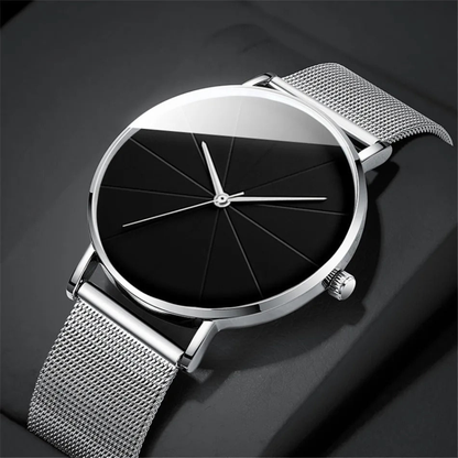 Quartz Watch with Analog Baton Dial Timepiece - Stainless Steel Case
