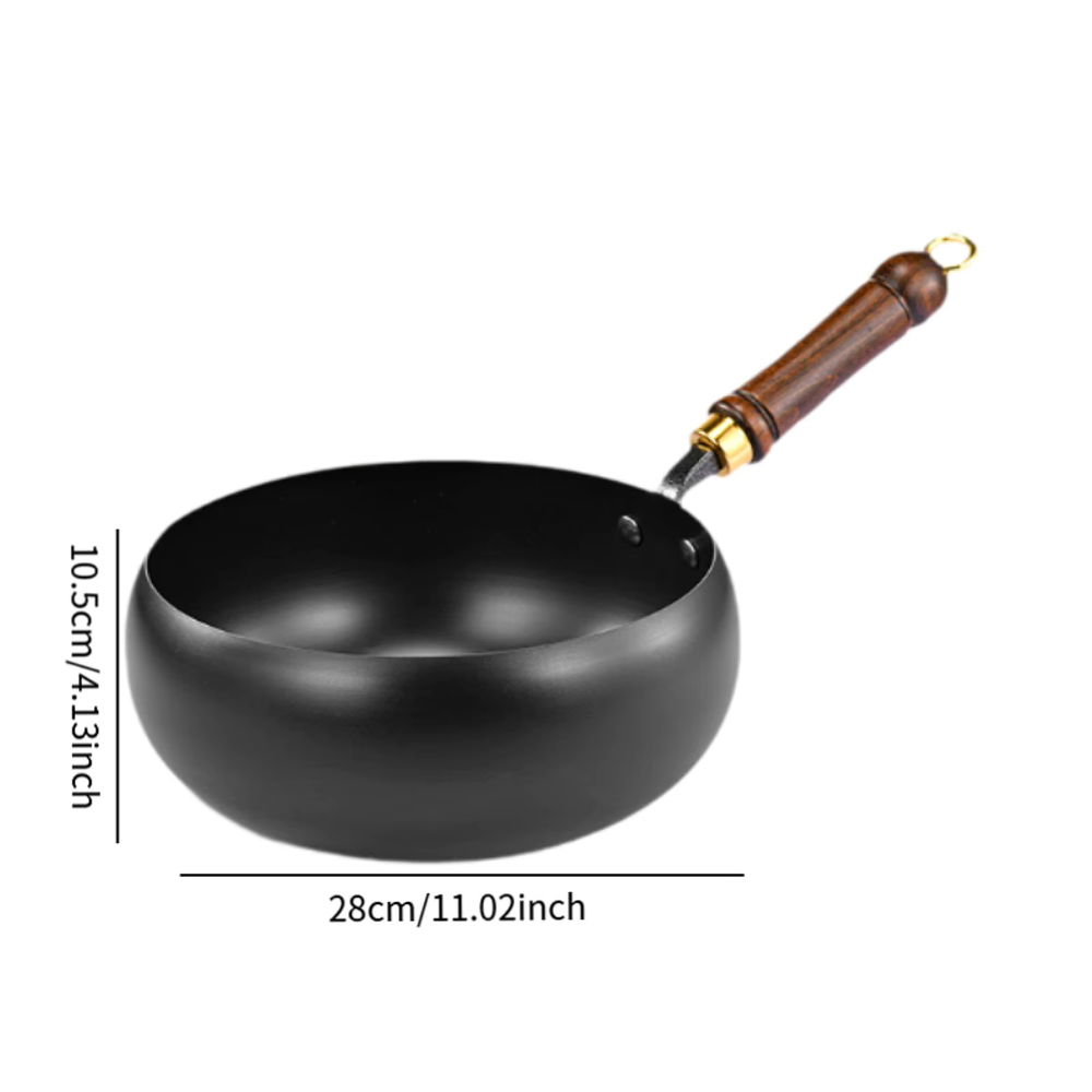Refined Iron Big Pot Belly Uncoated Pan With Glass or Wooden Lid - Even Heat Frying Kitchen Cookware