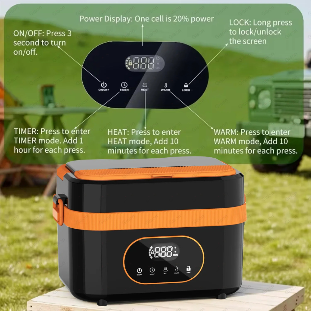 Portable Food Warmer Electric Lunch Box with Wireless Self Heating and Smart Timer