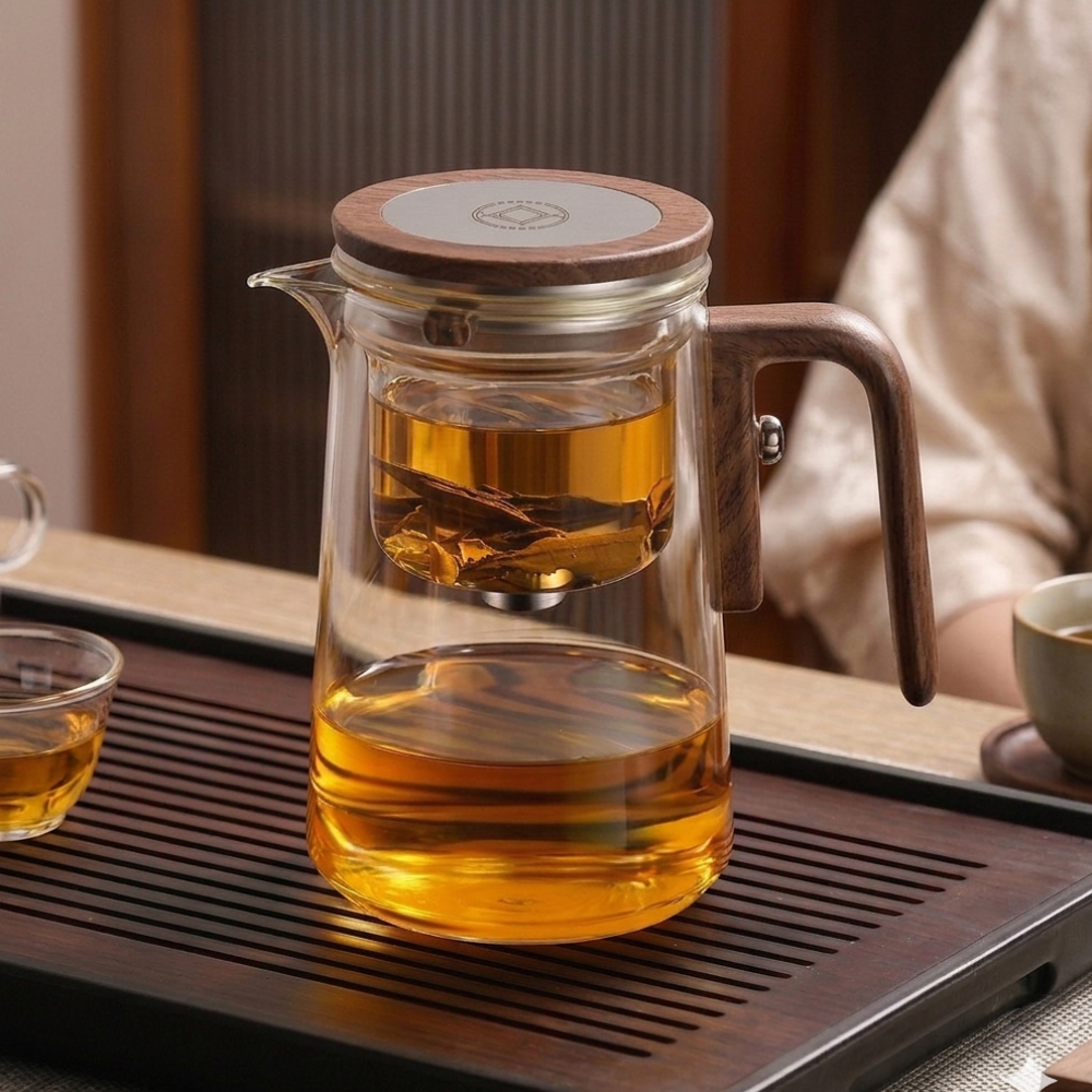 Magnetic Filtration Glass Teapot, Tea Kettle With Filter & Wooden Handle