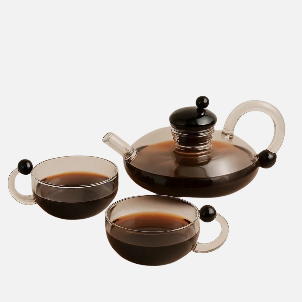Glass Teapot Kettle WIth Filter & Tea Cups Matching Set