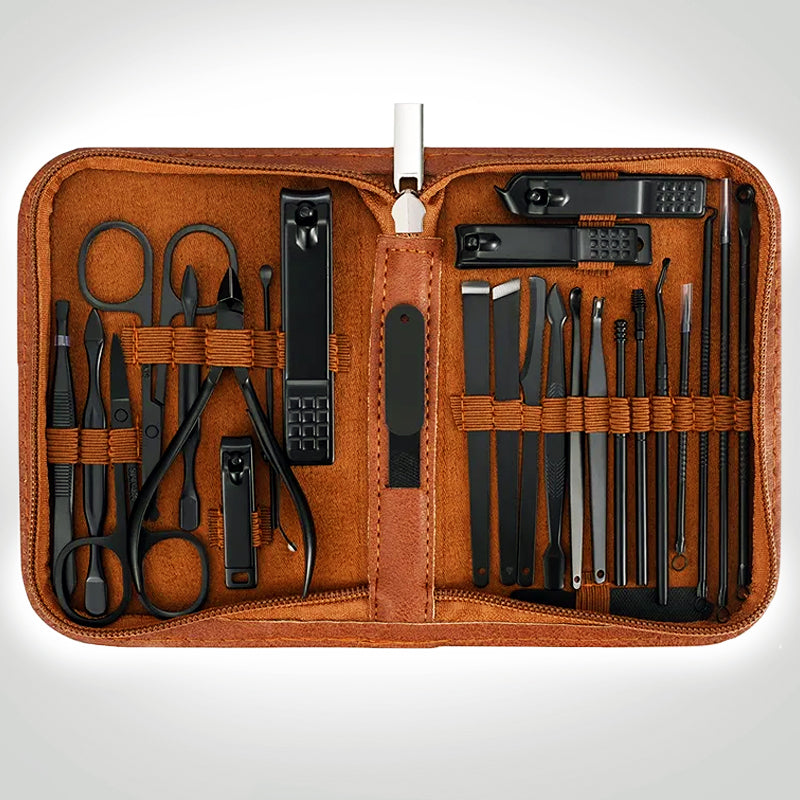 Portable Full Nail Clipper Travel Set In Case - Complete Mens Grooming Set