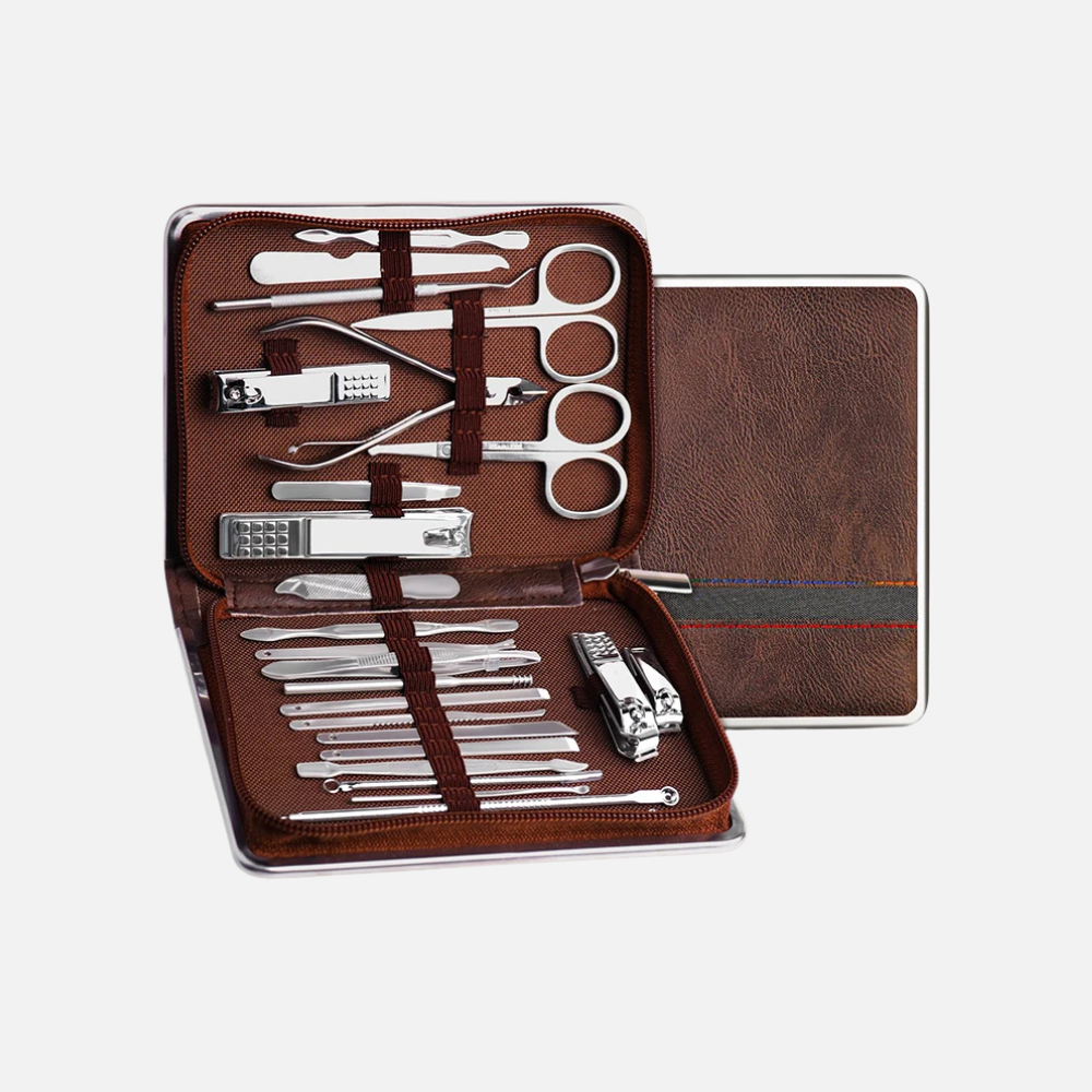 Mens Thick Nail Clipper 26 Piece Grooming Set With Case