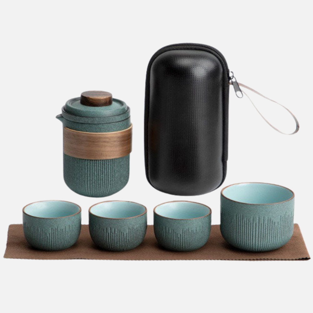 Portable Tea Set For Travel, Bluestone Glazed Style Set