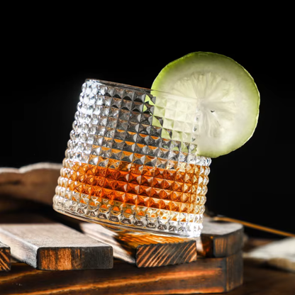 Spinning Whiskey Glass with Wooden Base - Three Glass Styles