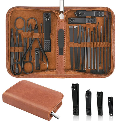 Portable Full Nail Clipper Travel Set In Case - Complete Mens Grooming Set