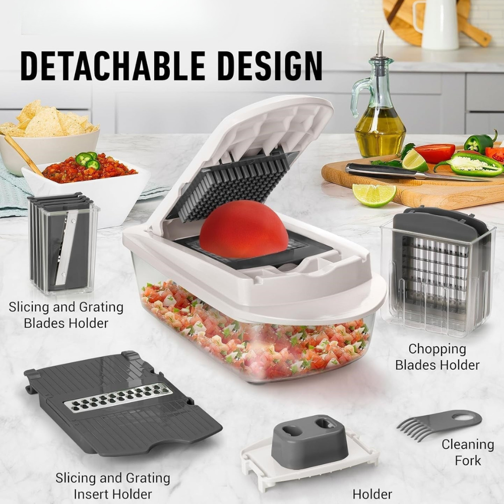 Vegetable Slicer with 8 Blades, 10-in-1 Chopper For Faster Cutting and Grating
