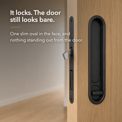 It locks. The door still looks bare - one slim oval in the face