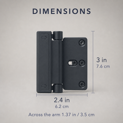 Dimensions: 3 inches tall, 2.4 inches deep, 1.37 inches across the arm