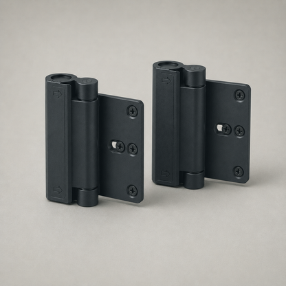 Two matte black childproof door locks together, the two-pack option