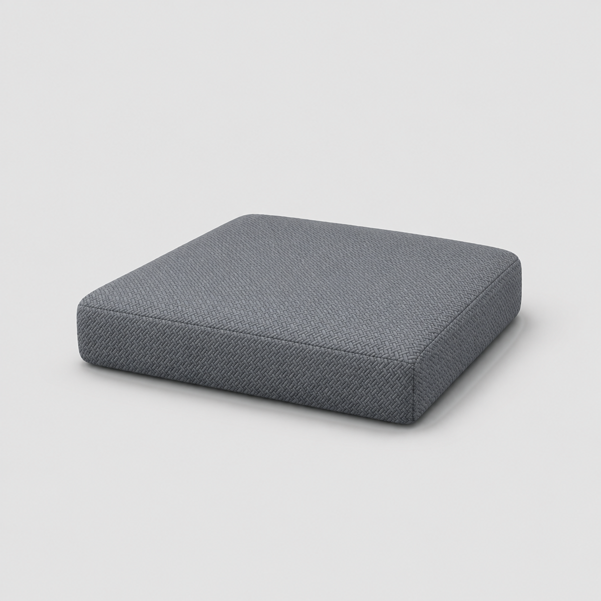 Seat cushion fitted with a charcoal stretch cover with a fine raised cross-hatch texture, on a light gray background