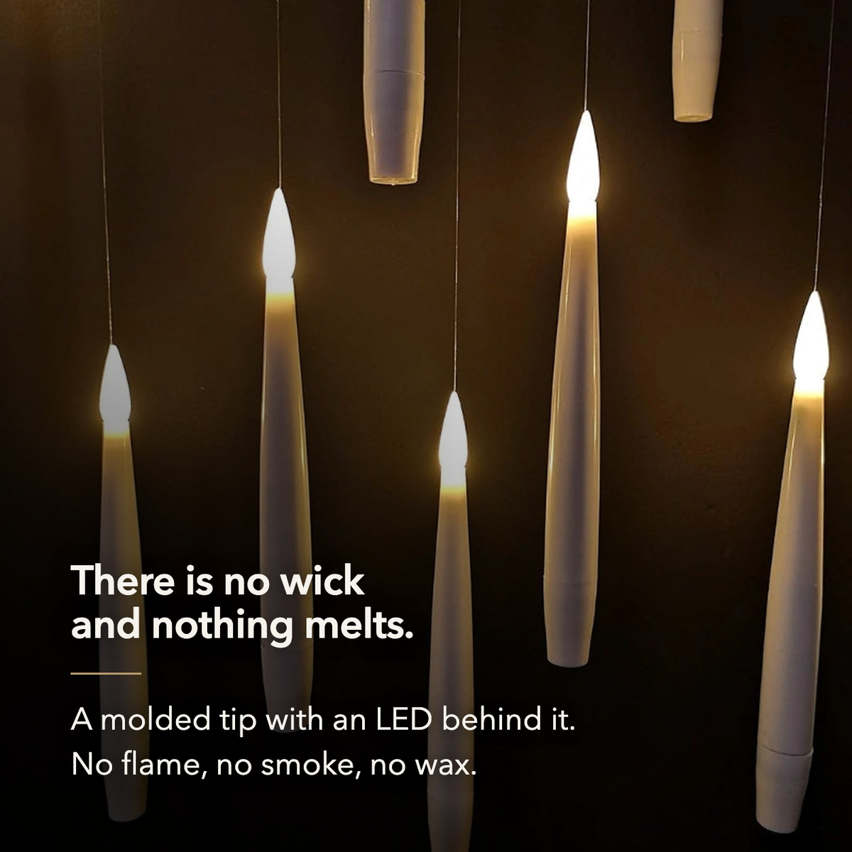 There is no wick and nothing melts — a close view of the molded LED flame tips