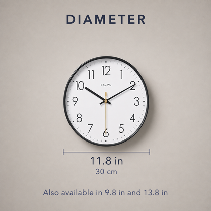 Diameter diagram showing 11.8 in or 30 cm, also available in 9.8 in and 13.8 in