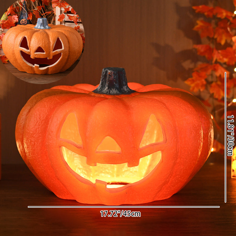 Wide Smile carved pumpkin lamp dimensions: 17.72 in (45 cm) wide and 11.81 in (30 cm) tall