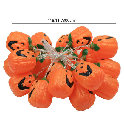 Bundled jack-o'-lantern string light on white with a length line marked 118.11 inches, 300 cm