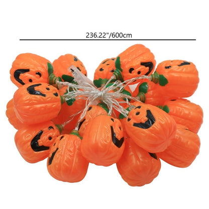 Bundled jack-o'-lantern string light on white with a length line marked 236.22 inches, 600 cm