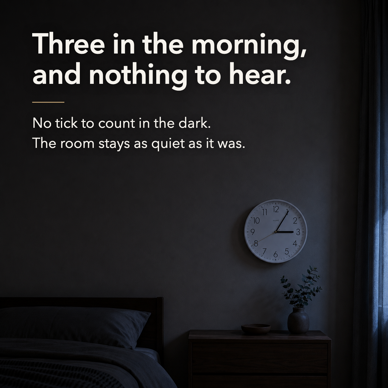 White wall clock in a dark, still bedroom at three in the morning