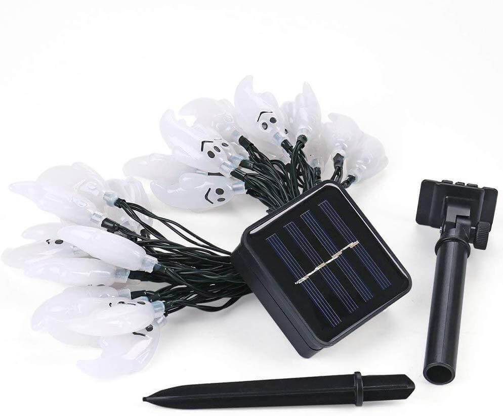 Solar ghost string light kit with the black panel, tilting bracket and two-piece ground spike