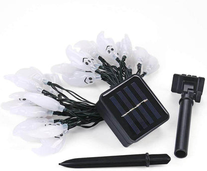 Solar ghost string light kit with the black panel, tilting bracket and two-piece ground spike