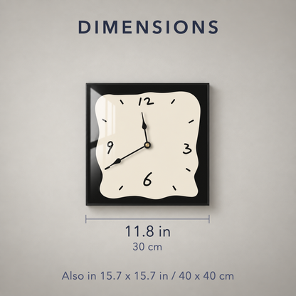 Dimensions: the small clock is 11.8 inches (30 cm) square; also available at 15.7 inches (40 cm) square